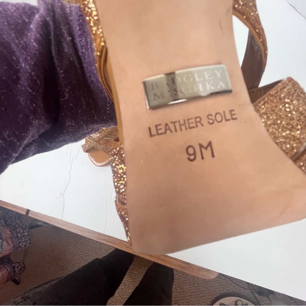 Badgley Mischka Junebug rose gold glitter sandal strappy heel Women’s 9 - Picture 10 of 13